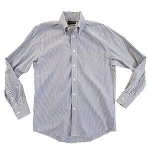Lauren Ralph Lauren Long Sleeve Shirt Men's 15 32/33 Med Gray Stripe Stretch EUC